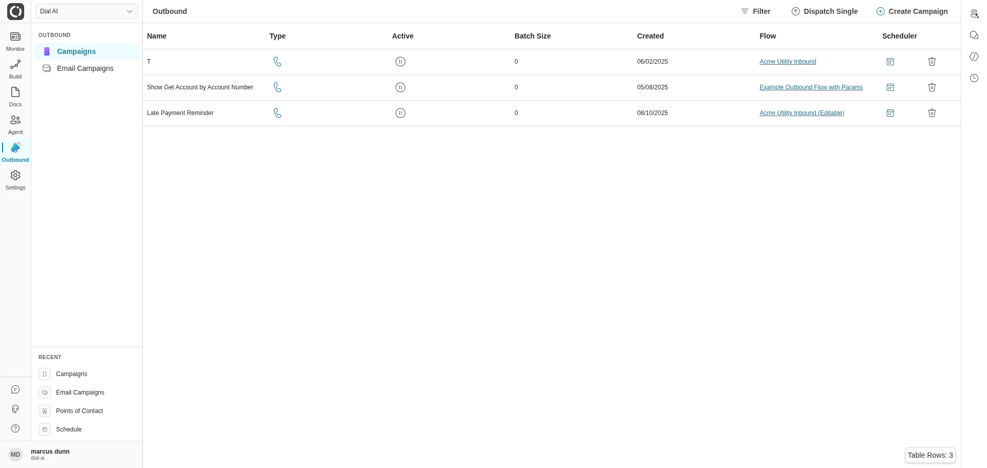 Outbound Campaigns list in light mode