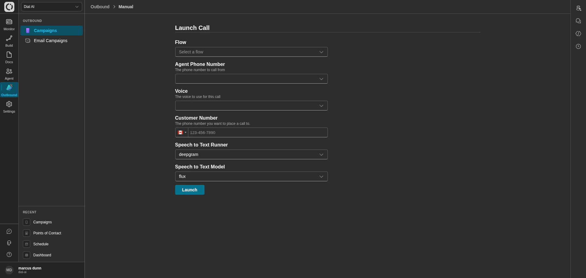 Manual Launch Call in dark mode