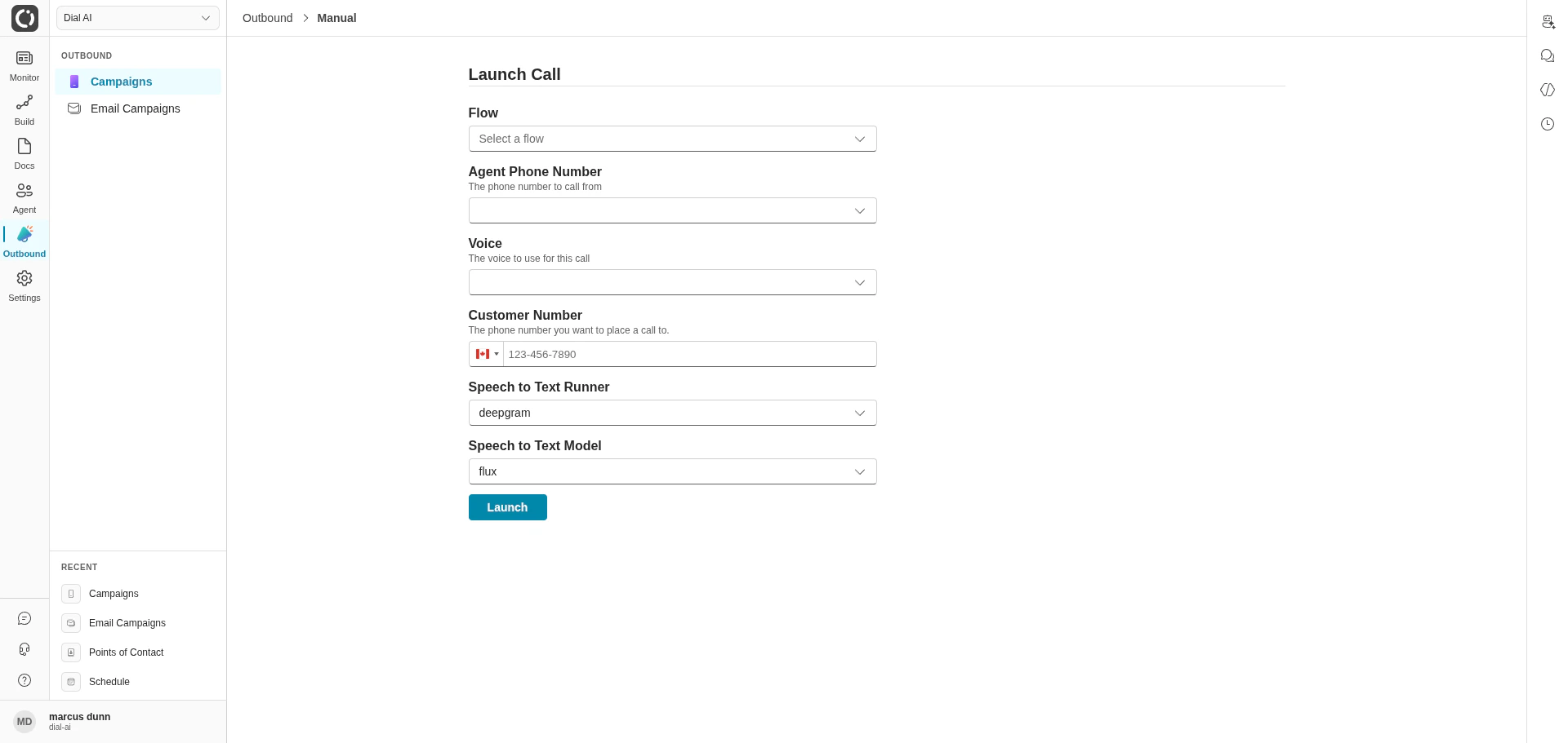 Manual Launch Call in light mode