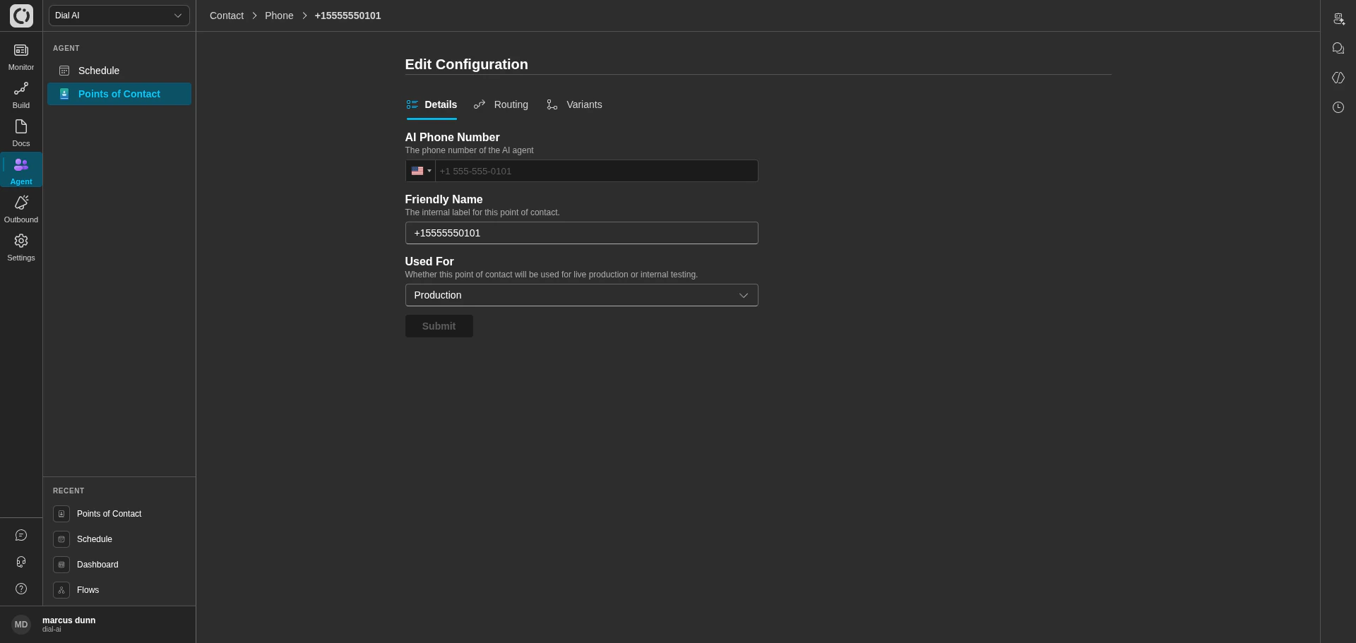 Edit POC Details tab in dark mode
