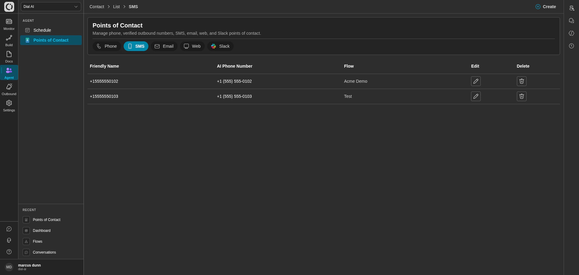 SMS tab in dark mode