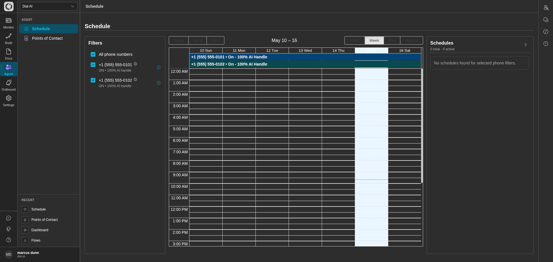 Schedule page in dark mode