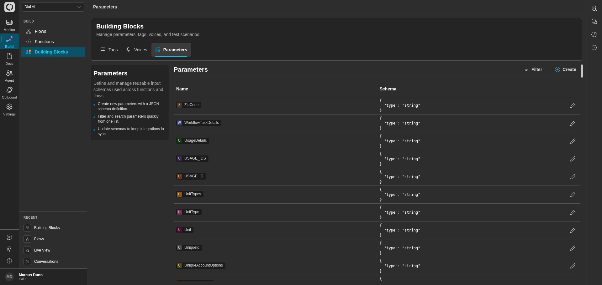Parameters tab in dark mode