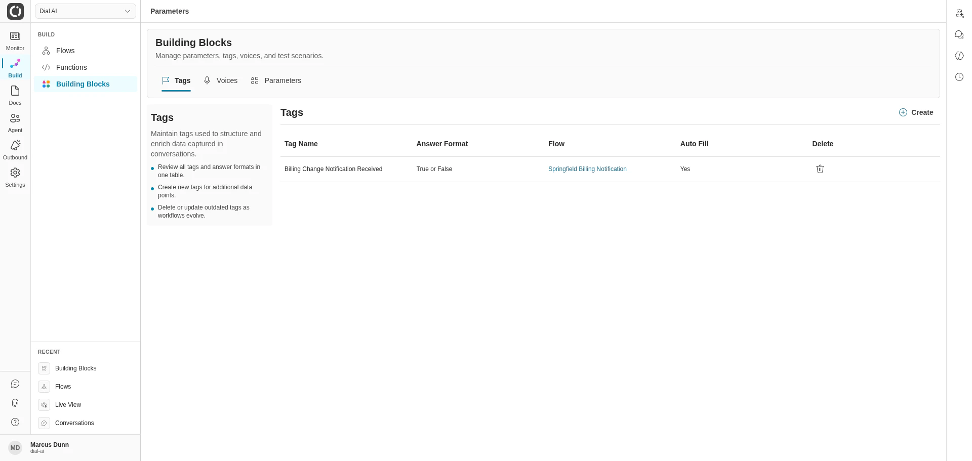 Building Blocks Tags tab in light mode