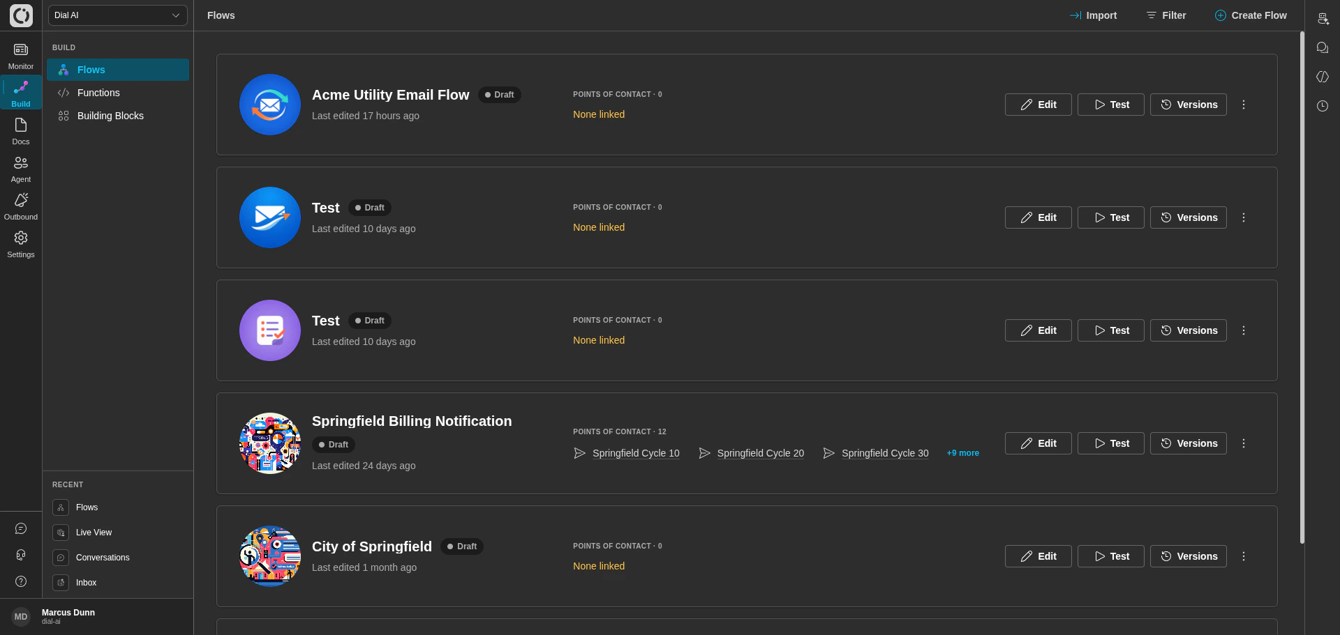 Flows page in dark mode