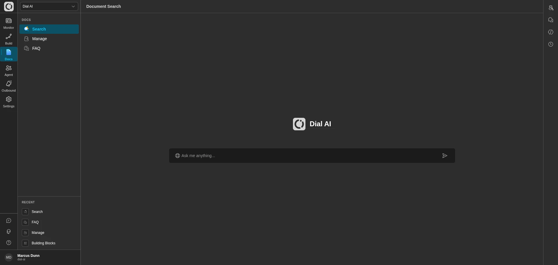 Document Search page in dark mode