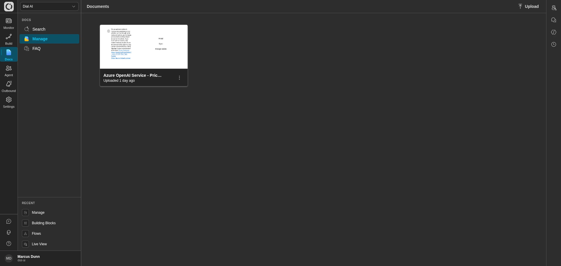 Documents page in dark mode