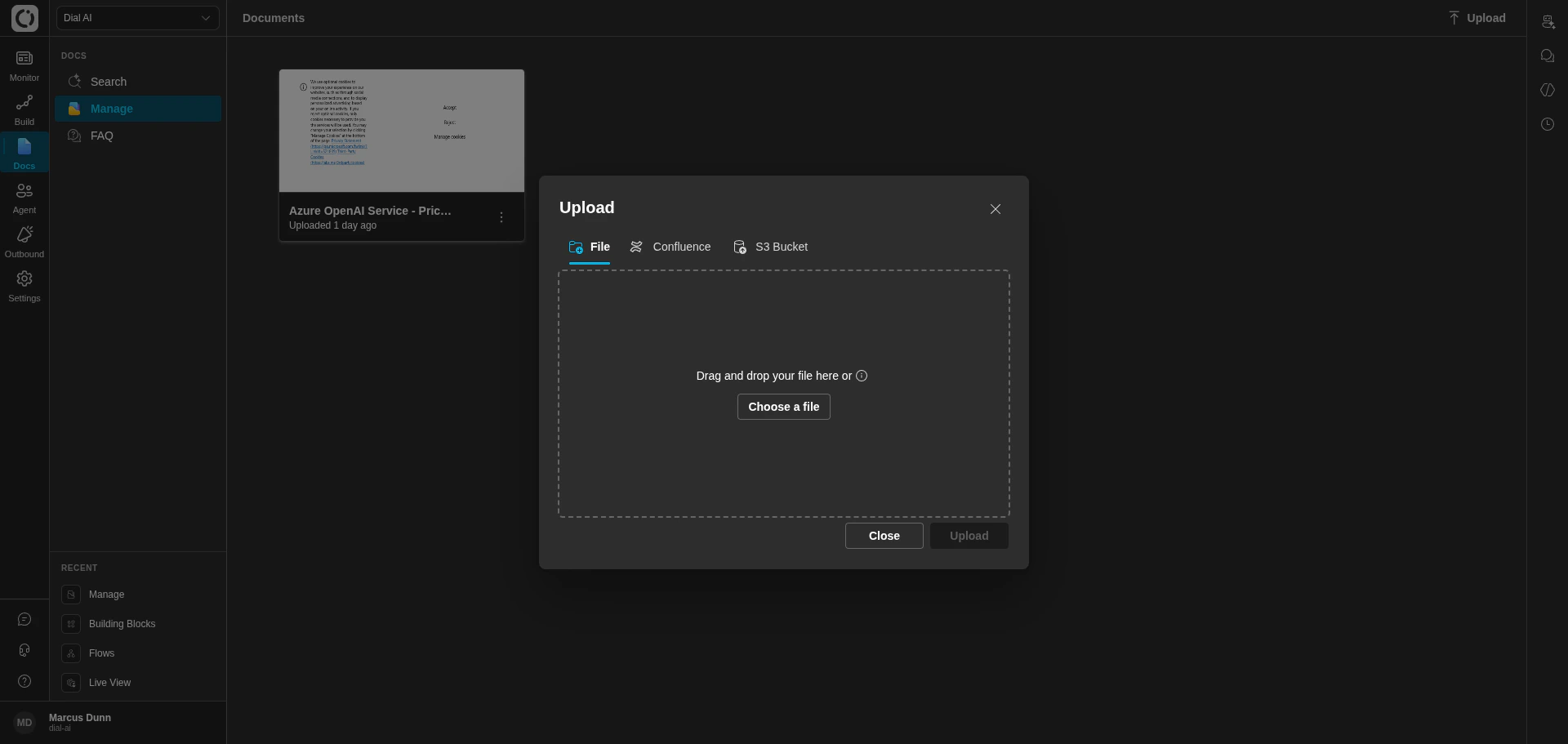 File upload tab in dark mode
