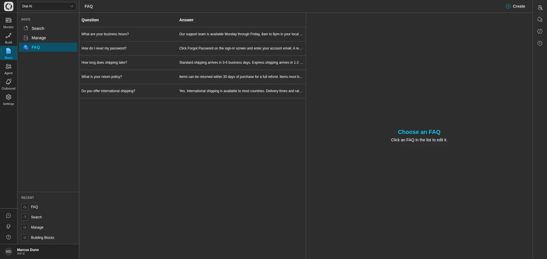 FAQ page in dark mode
