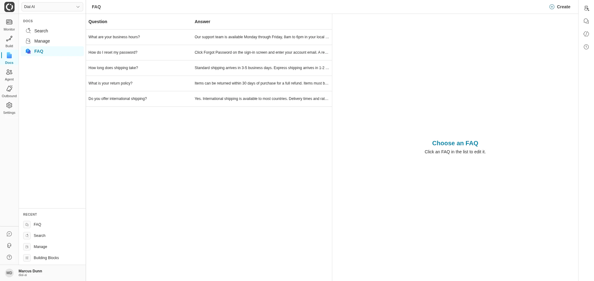 FAQ page in light mode