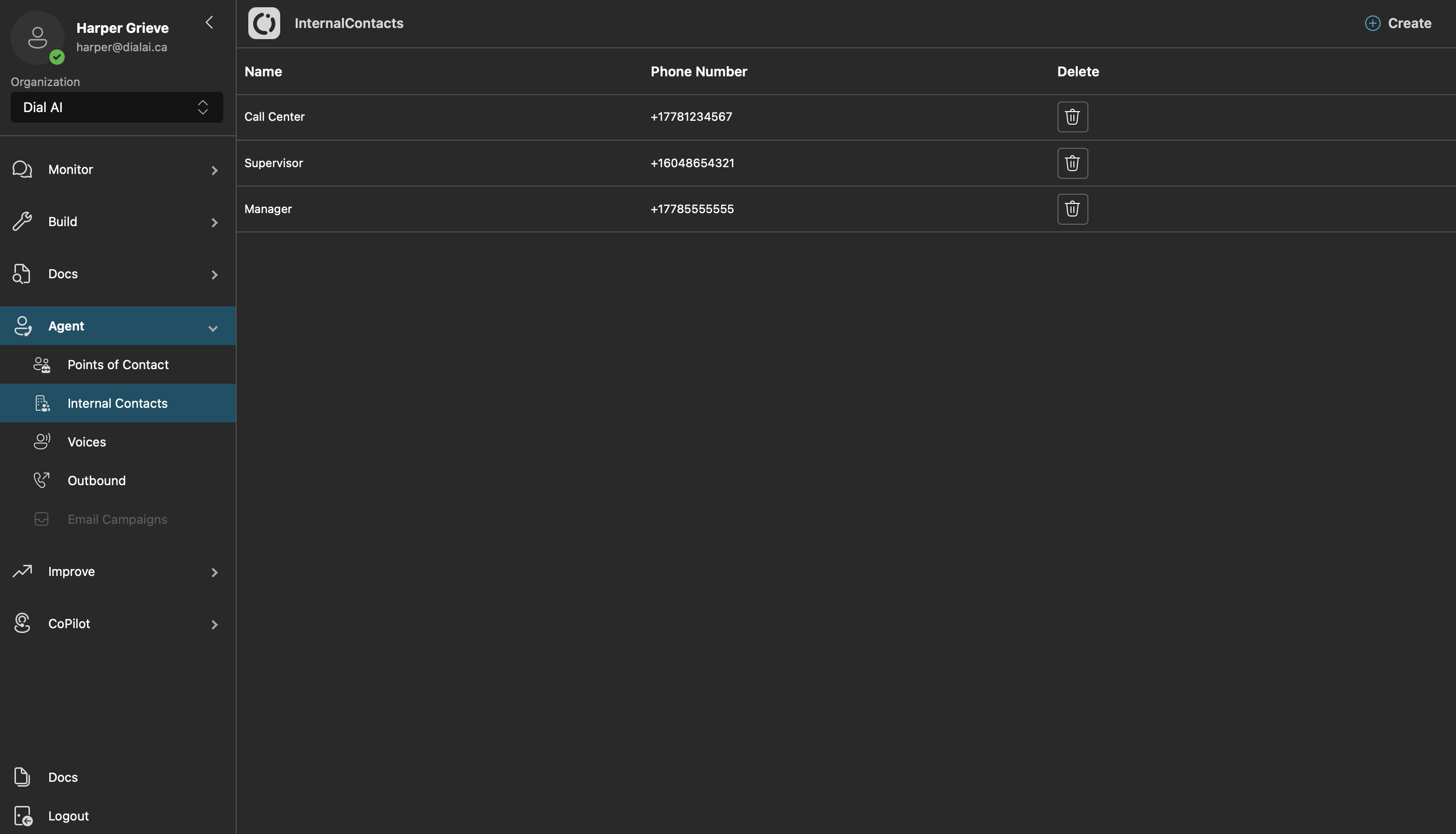 Internal Contacts Page
