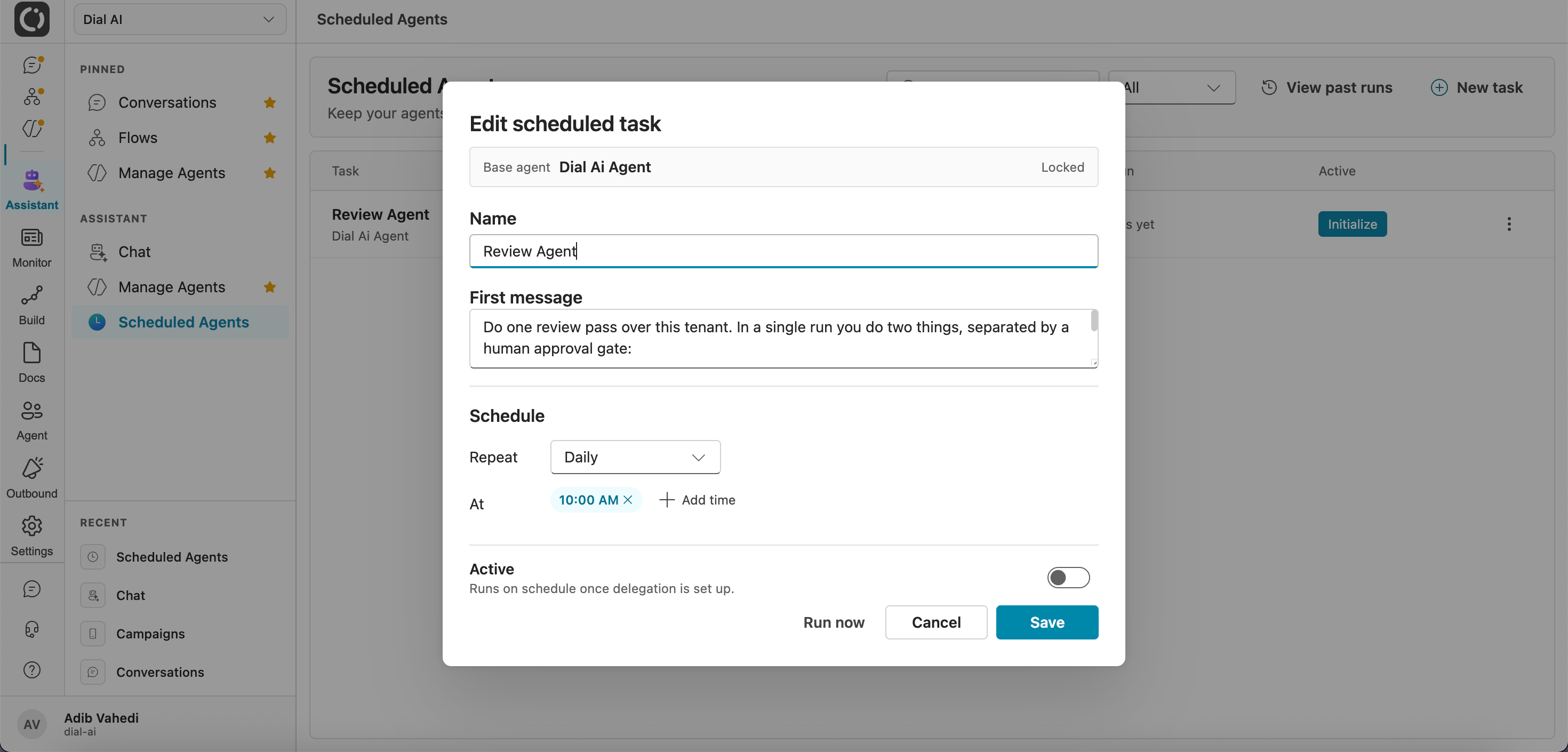 Editing a scheduled agent task
