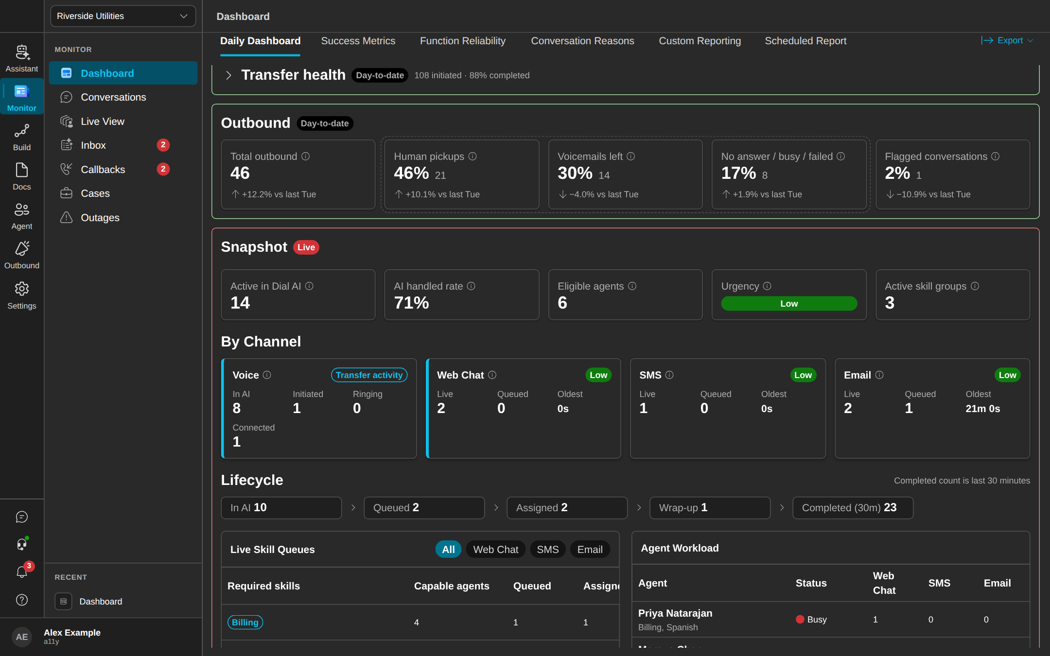 Daily Dashboard live sections in dark mode
