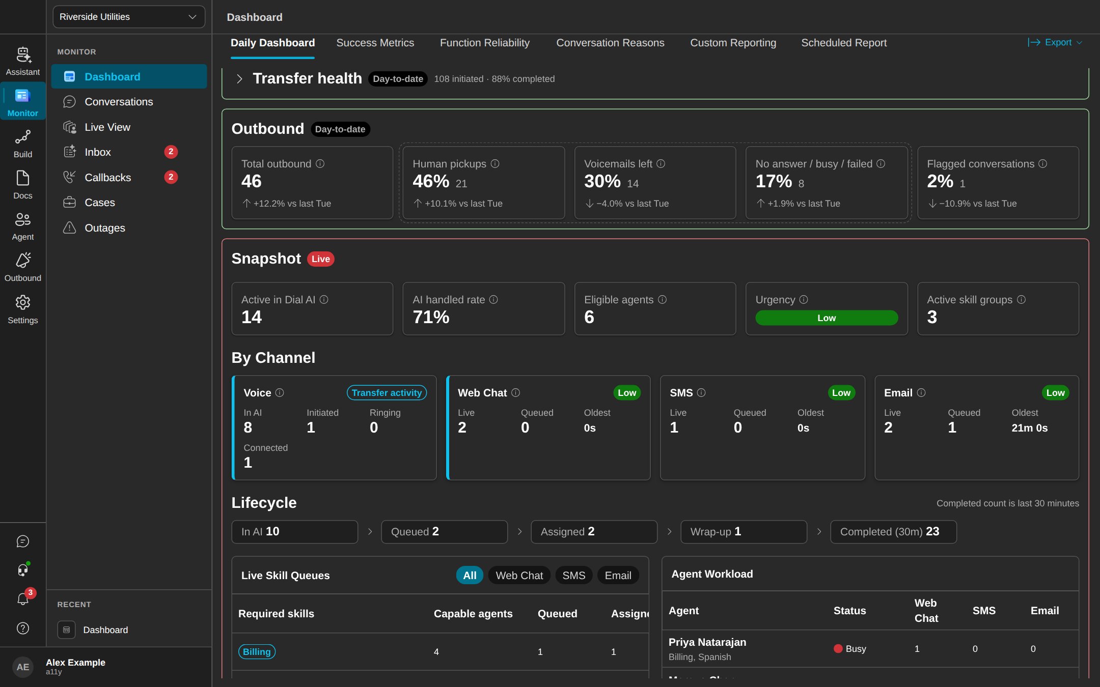 Daily Dashboard live sections in dark mode