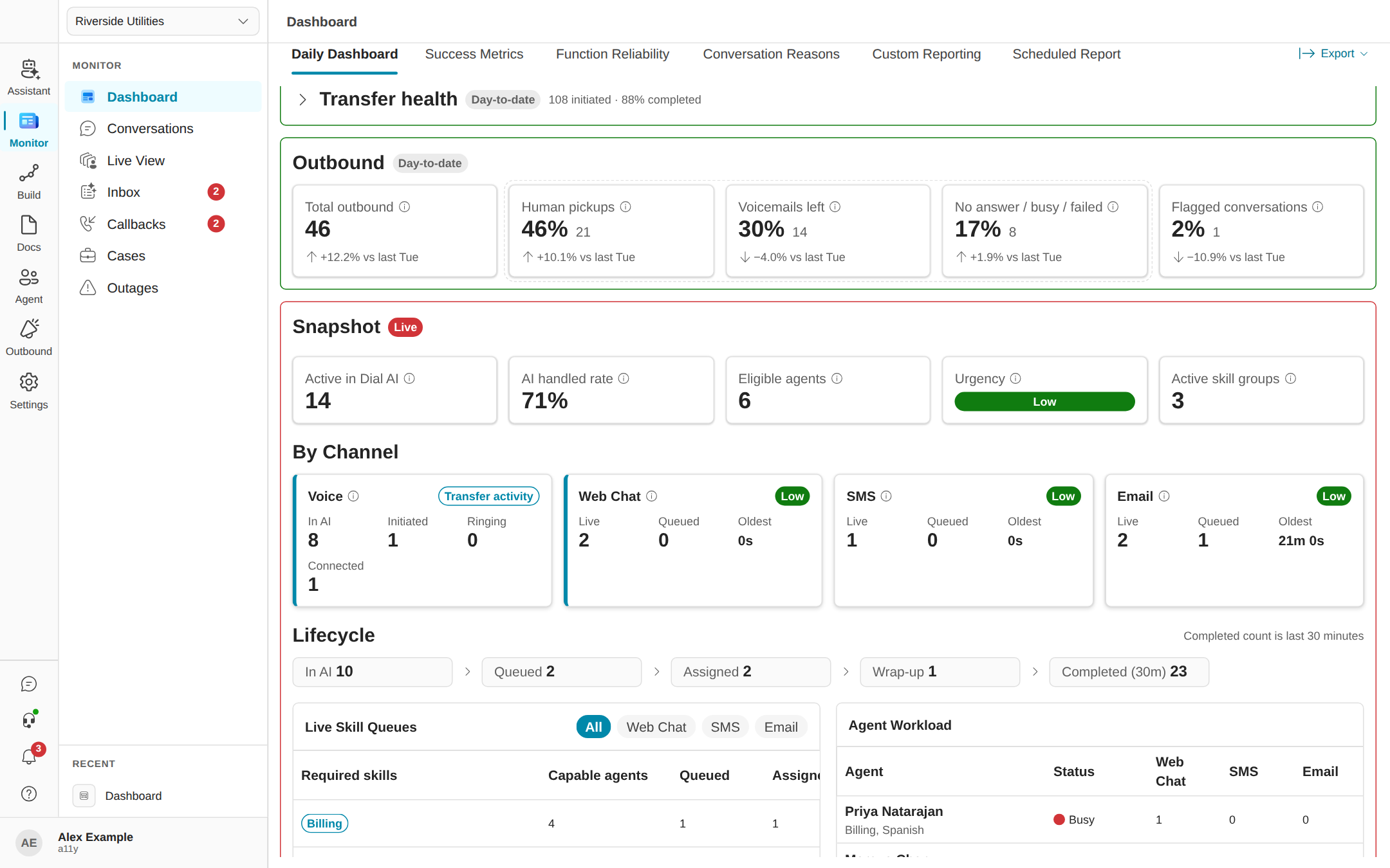 Daily Dashboard live sections in light mode