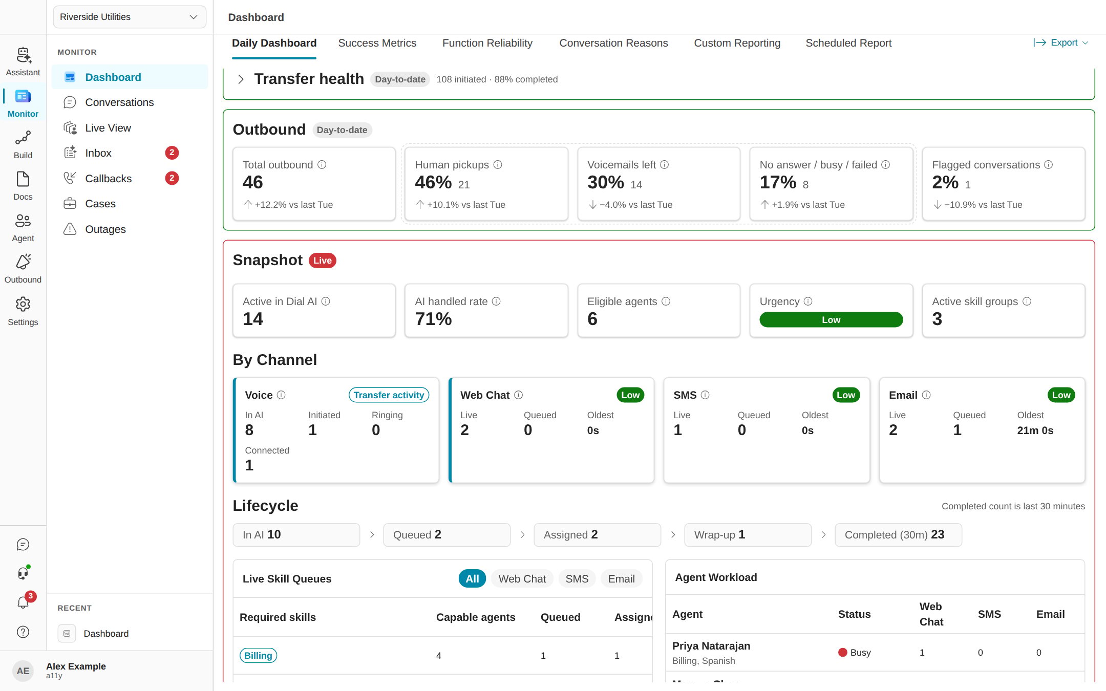 Daily Dashboard live sections in light mode