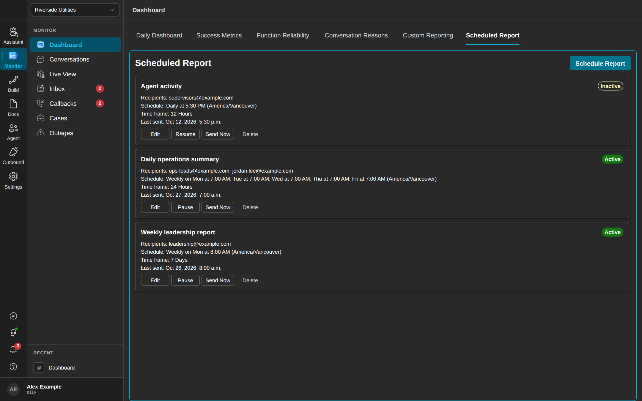 Scheduled Report tab in dark mode