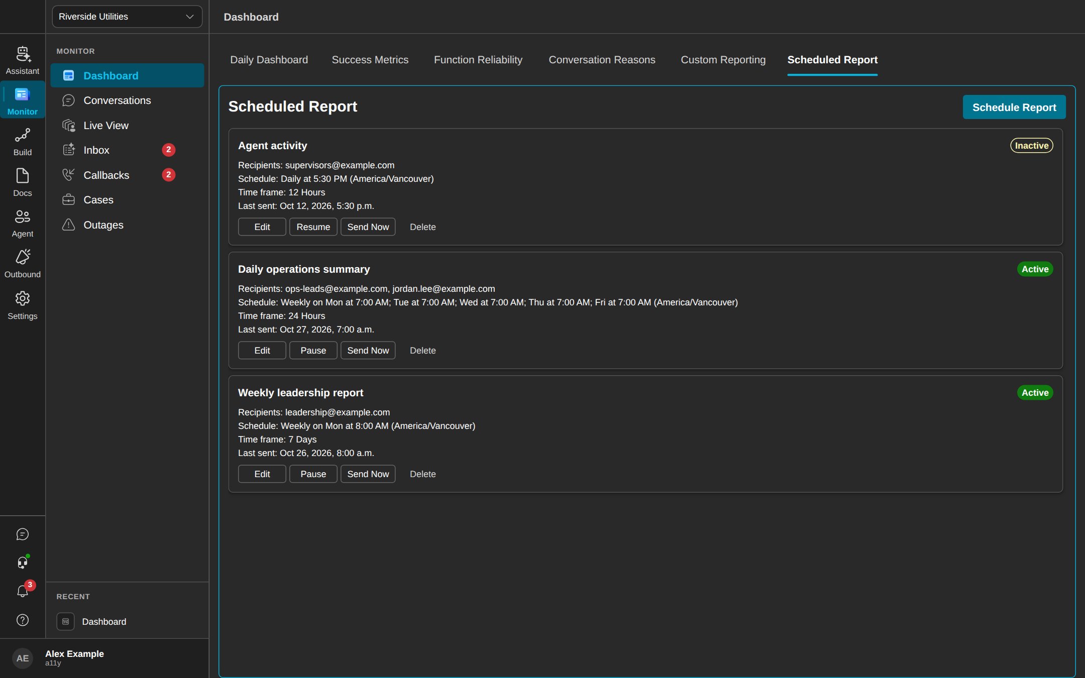 Scheduled Report tab in dark mode
