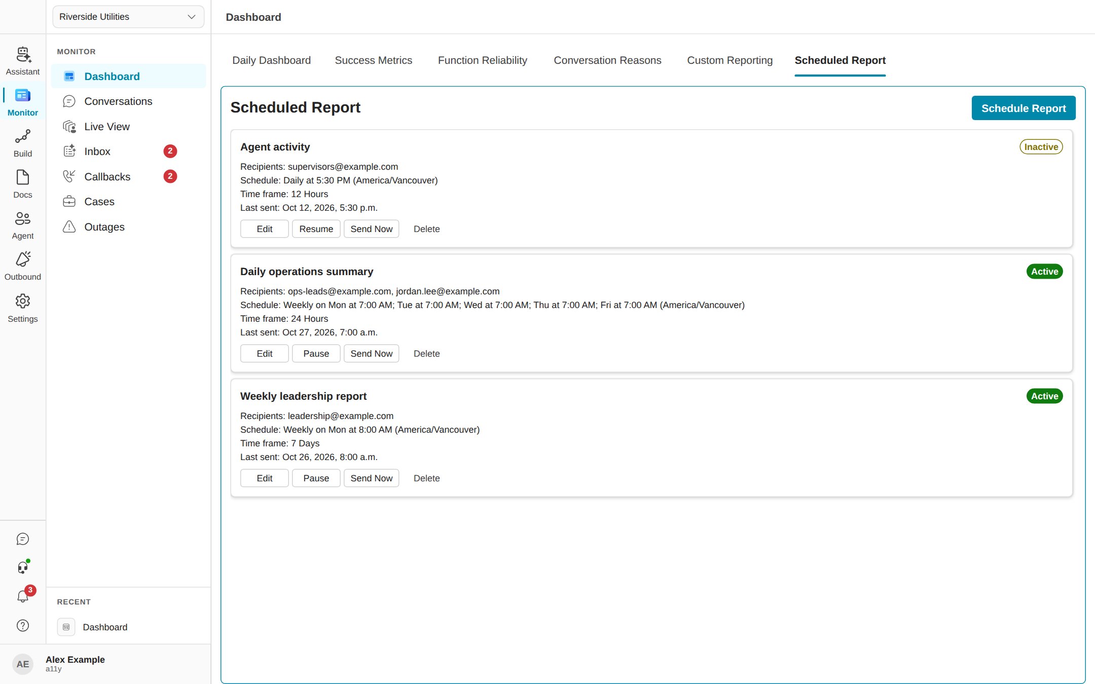 Scheduled Report tab in light mode