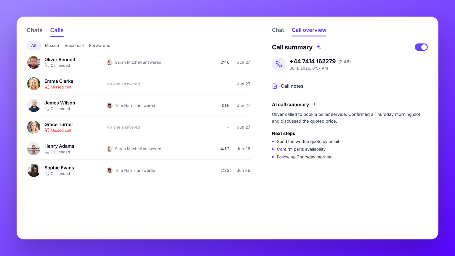 Advanced call logs and insights
