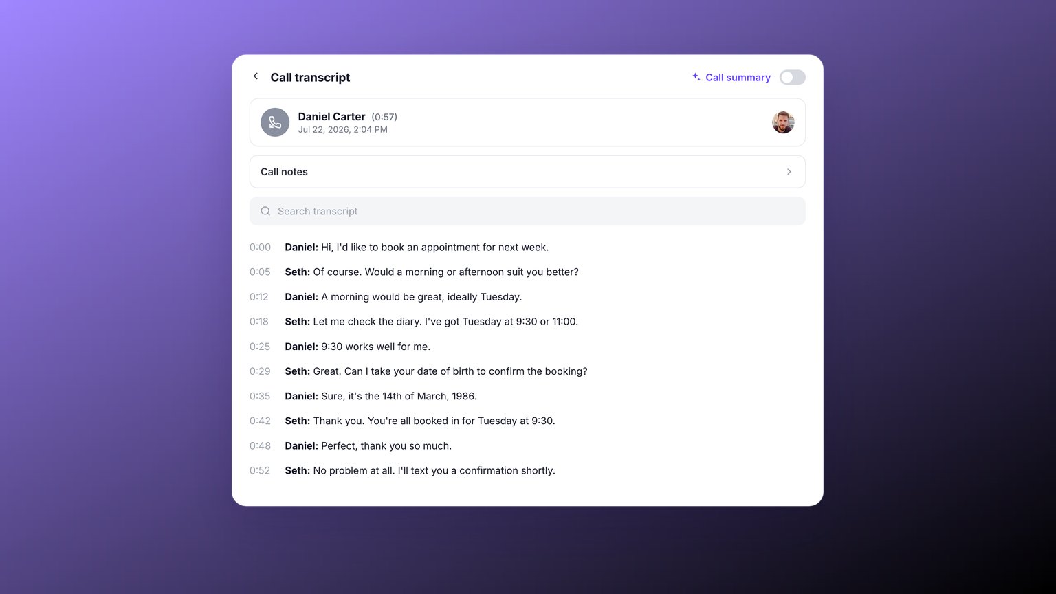 Call transcripts