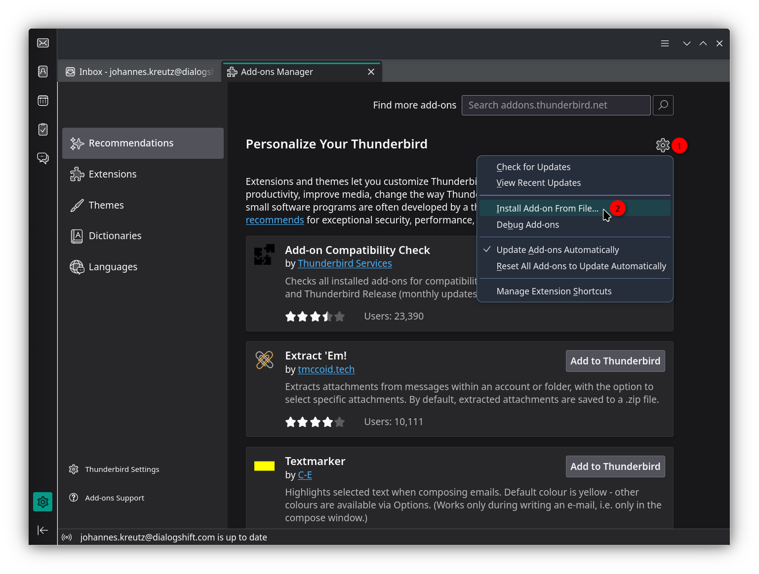 Installieren eines Add-ons aus einer Datei im Thunderbird Add-ons-Manager