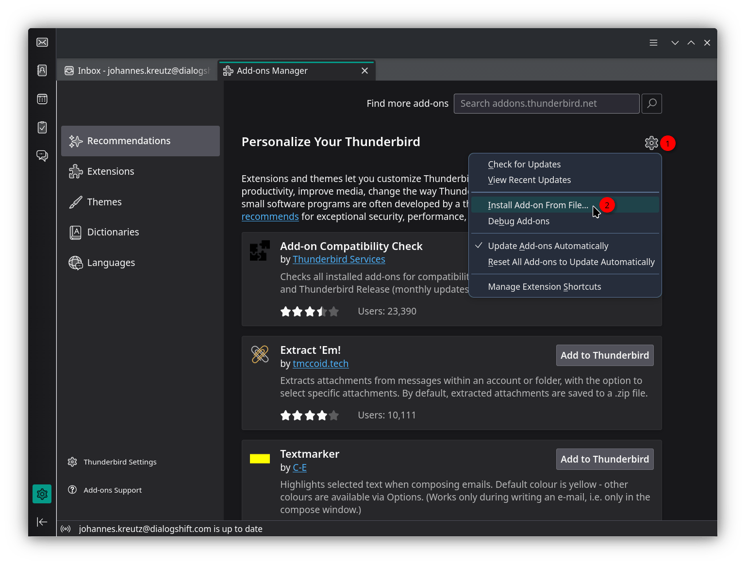 Installieren eines Add-ons aus einer Datei im Thunderbird Add-ons-Manager