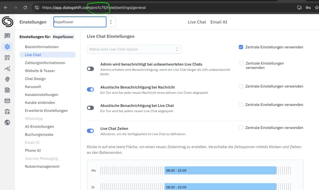 Client ID in der URL der DialogShift App