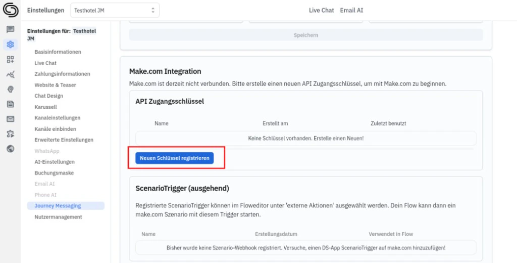 API-Key in den Make.com Integration Einstellungen erstellen