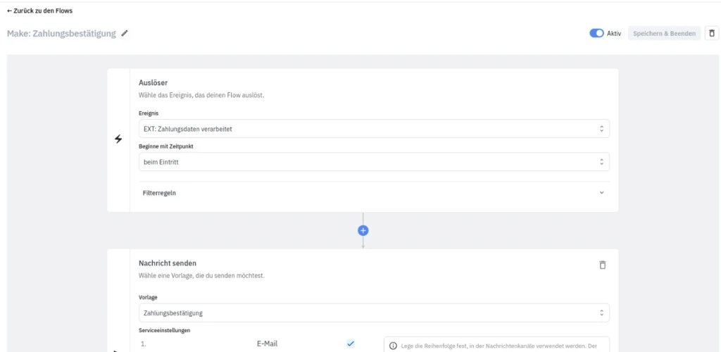External flow trigger in the flow editor, marked with EXT