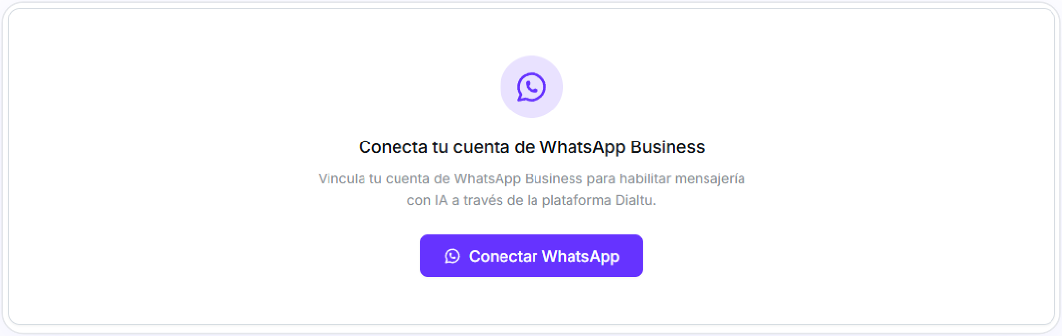 Pantalla Conecta tu cuenta de WhatsApp Business con el botón Conectar WhatsApp