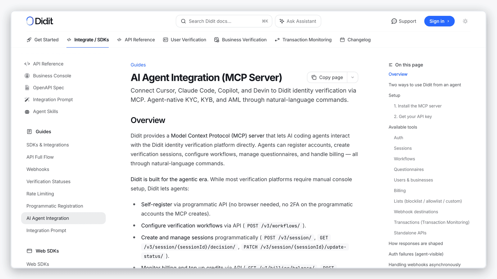 Didit AI Agent Integration — MCP server connecting coding agents to identity verification