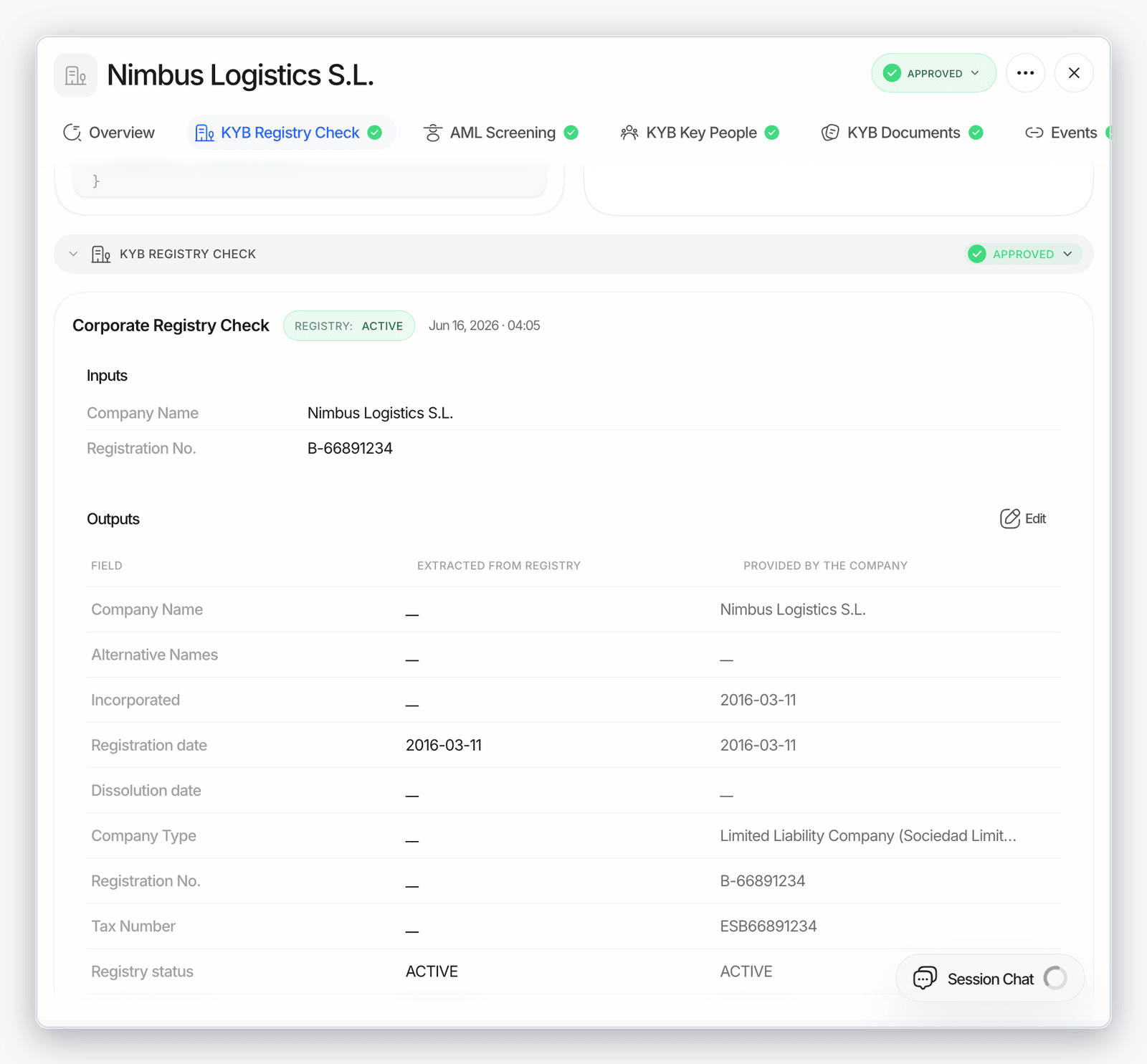 KYB business registry details in the Didit Business Console