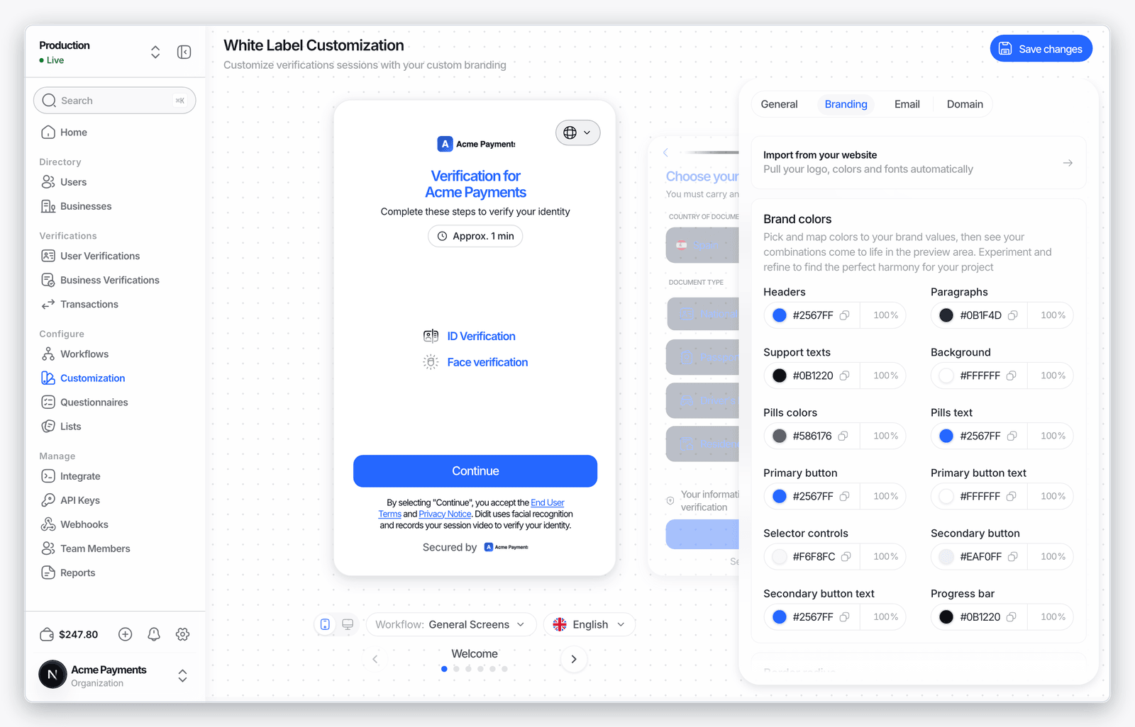 White-label customization preview in the Didit Business Console