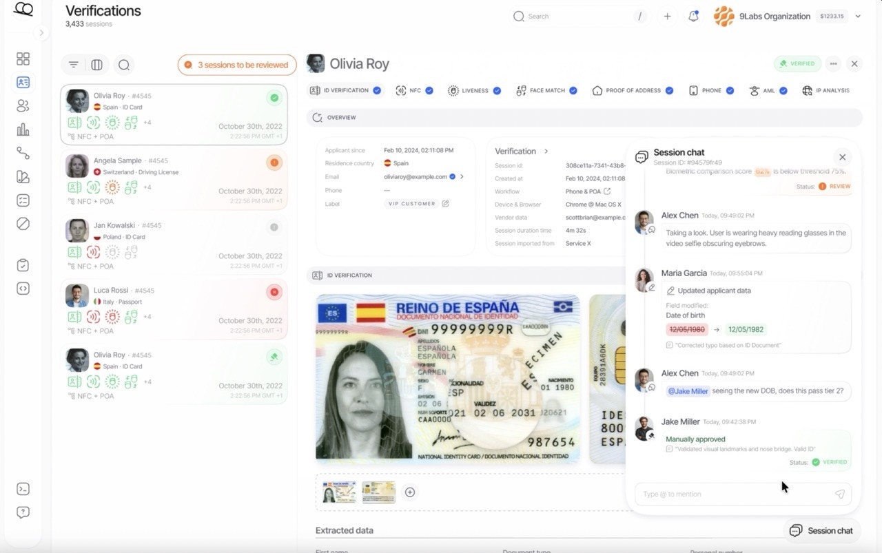 Session chats in the Didit console