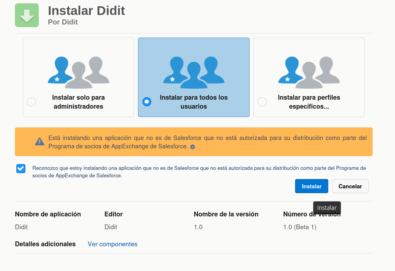 Install Didit app in salesforce