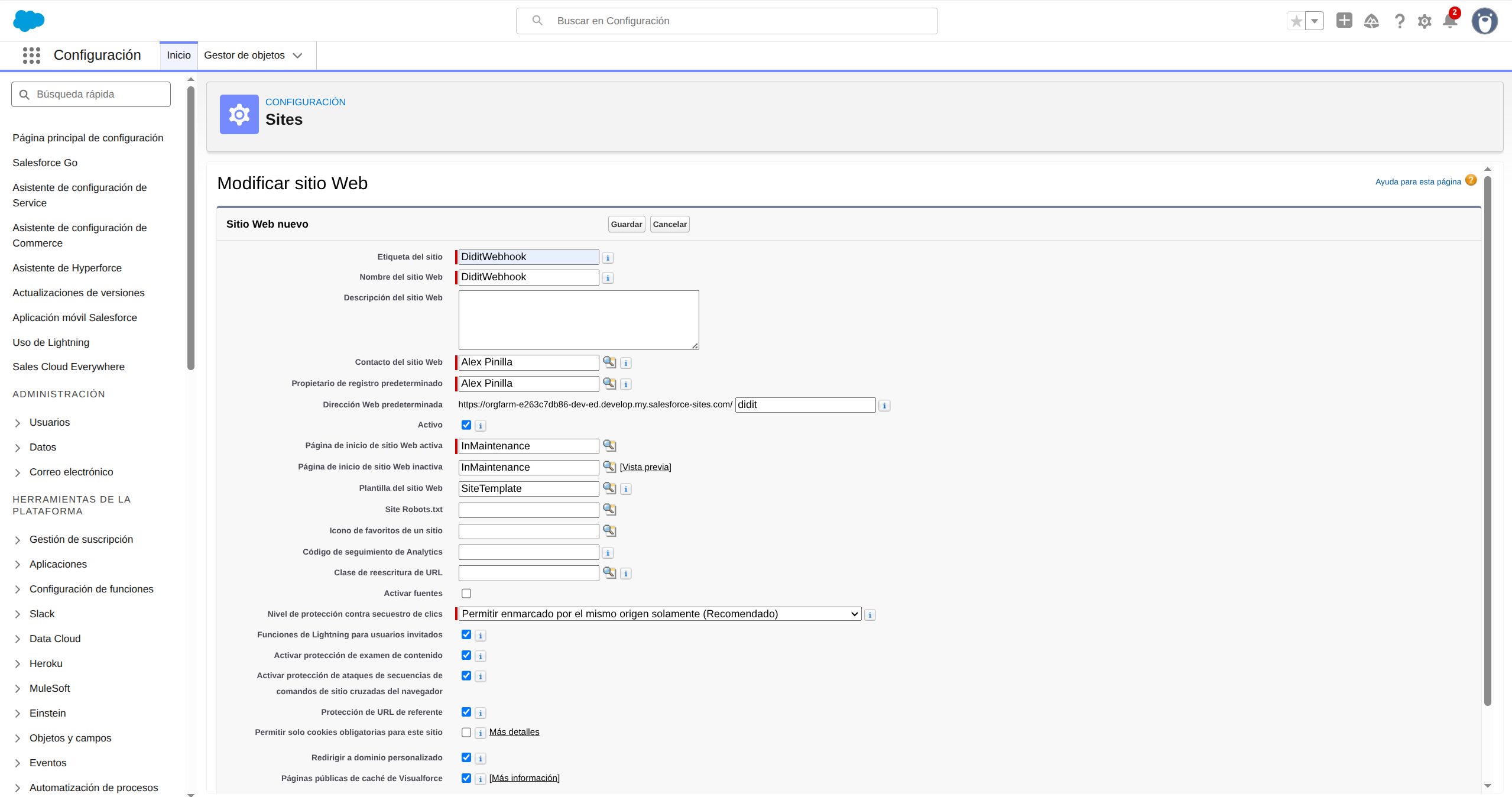 Step 2 - New Site form