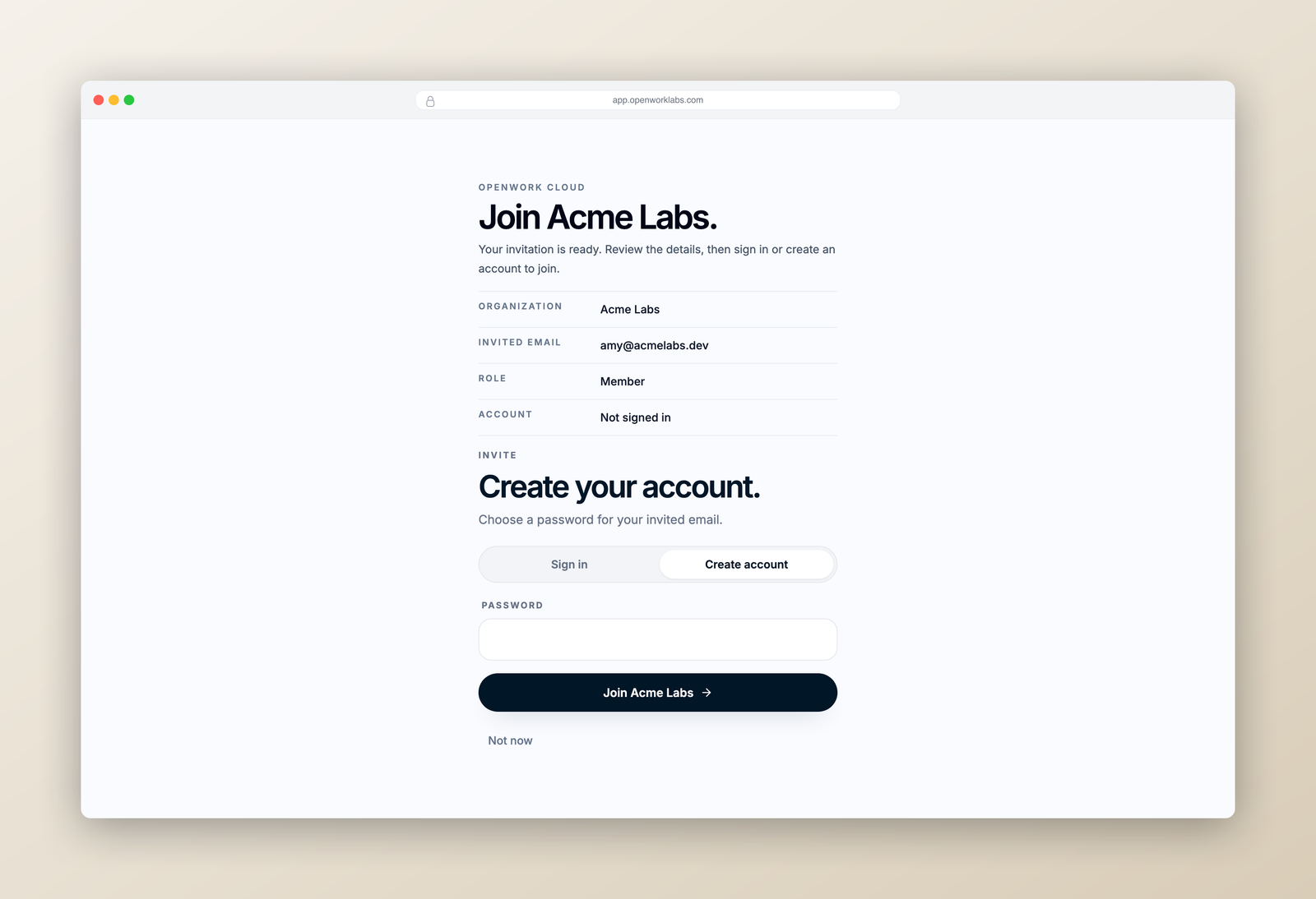 Join screen — what your teammate sees
