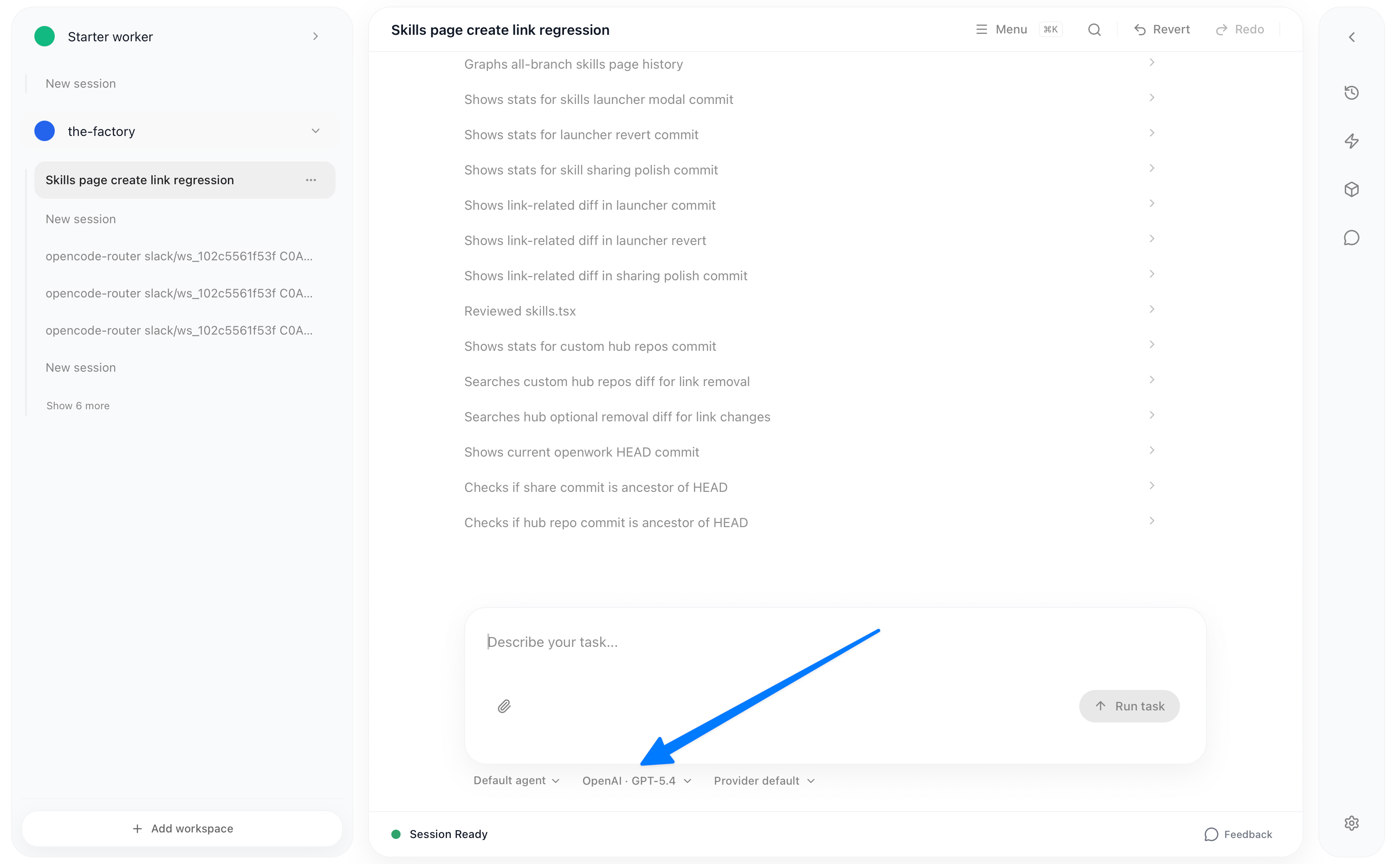 Model selector dropdown in chat
