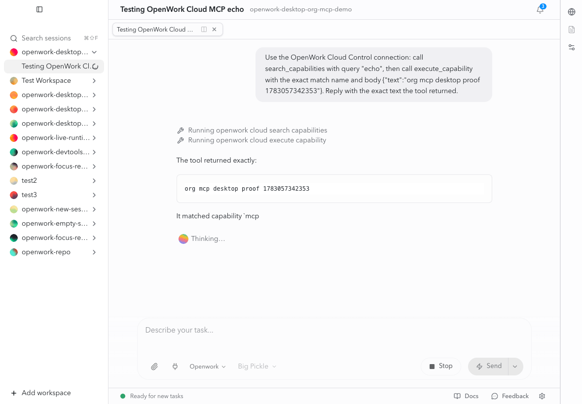 The agent executing an org-shared MCP tool in chat