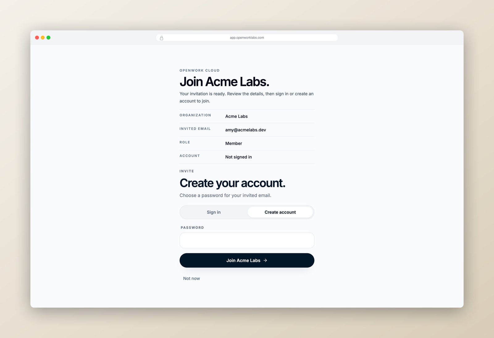 Join screen — what your teammate sees