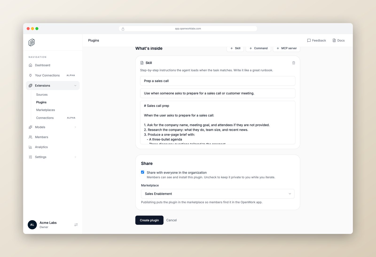 Skill and marketplace assignment