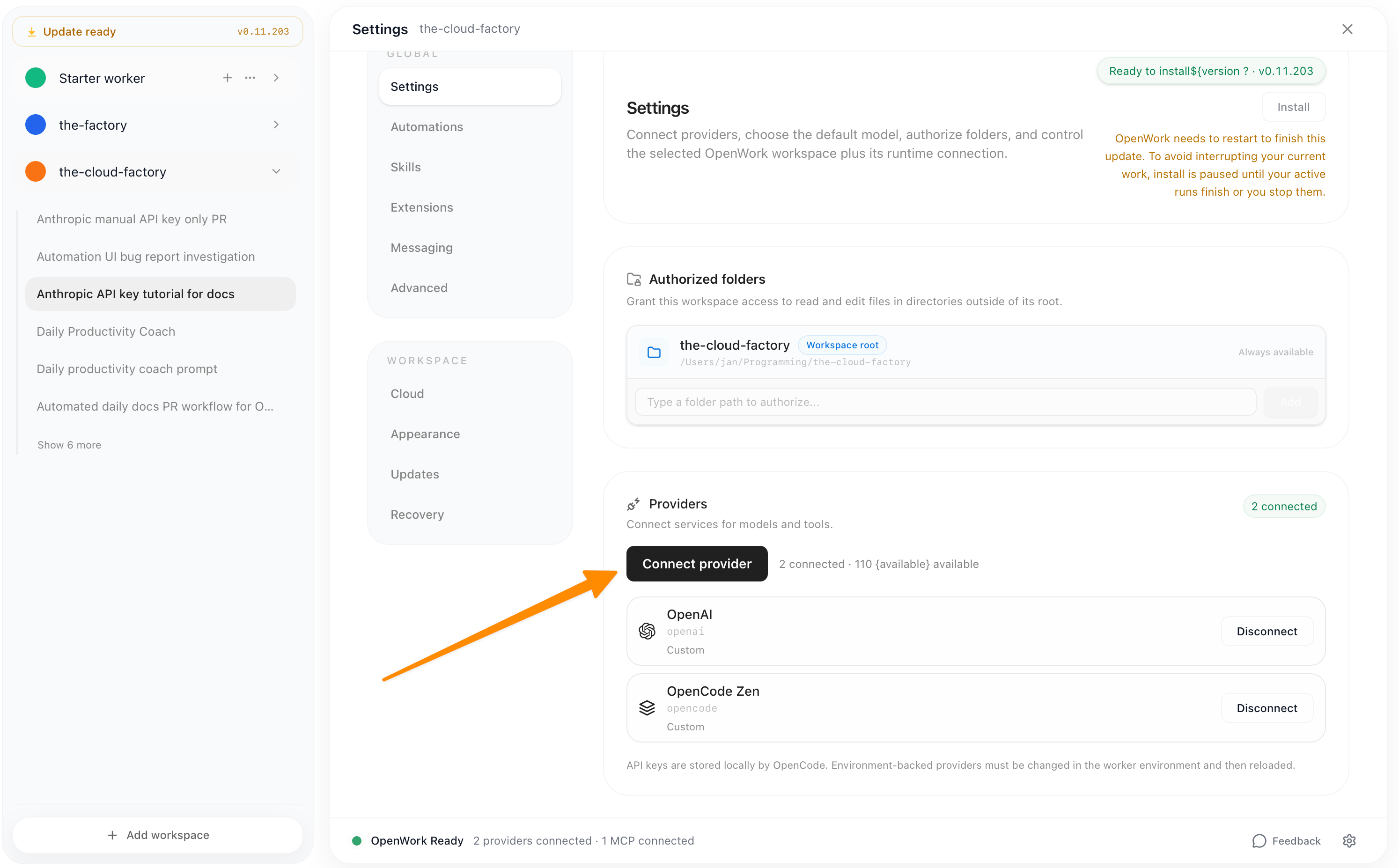 How to add a new provider in OpenWork
