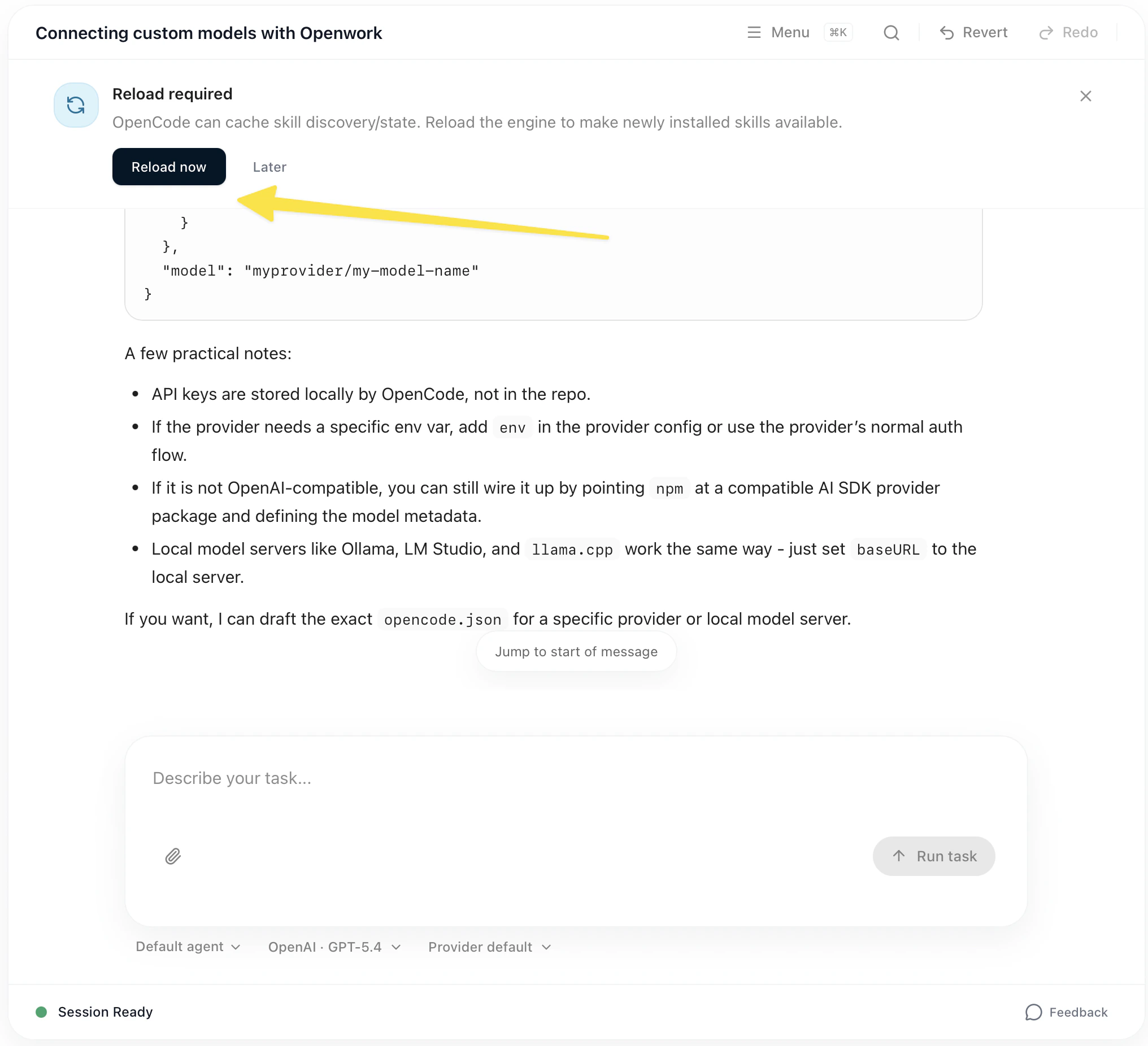 Reload required banner after installing a skill