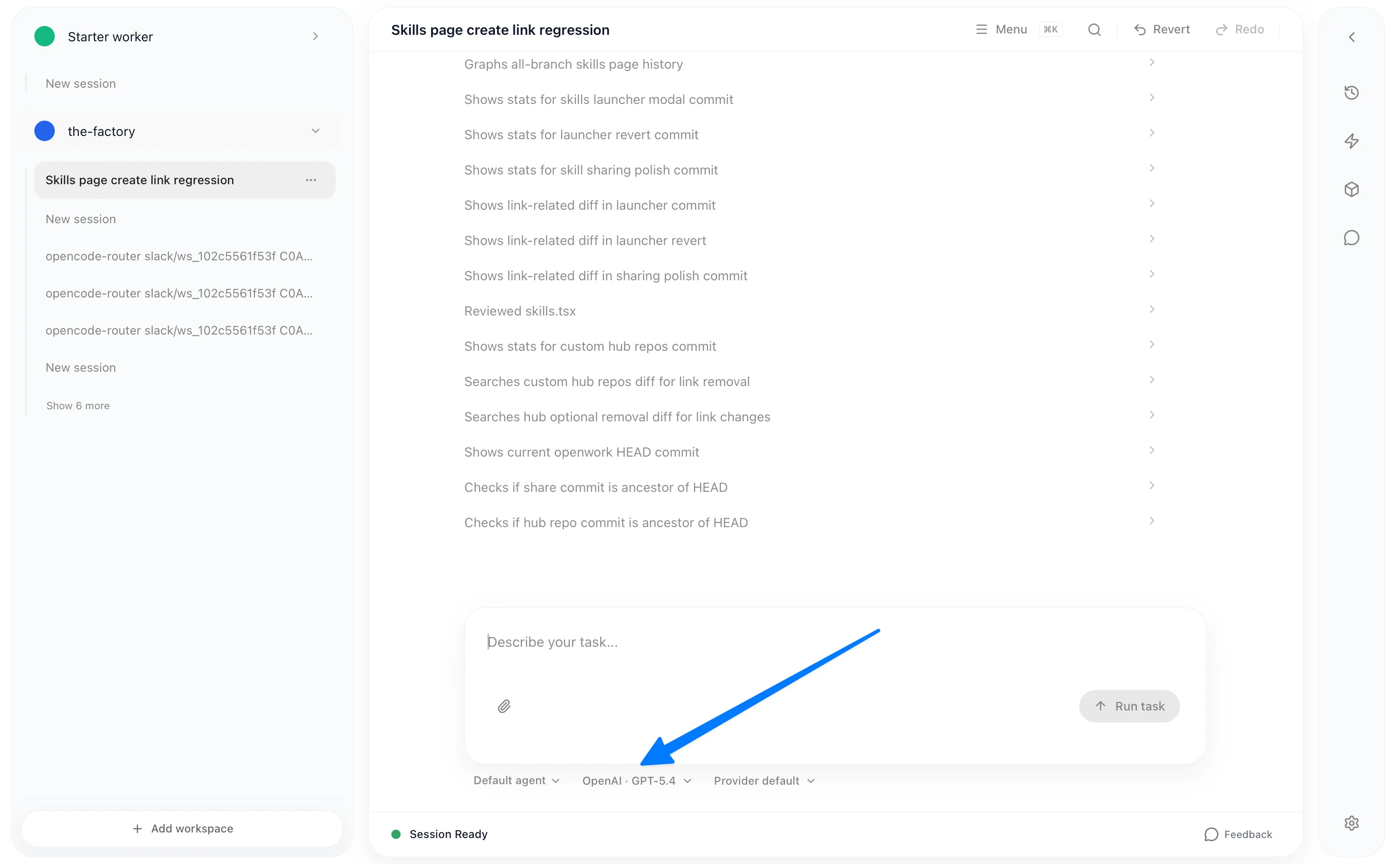 Model selector dropdown in chat