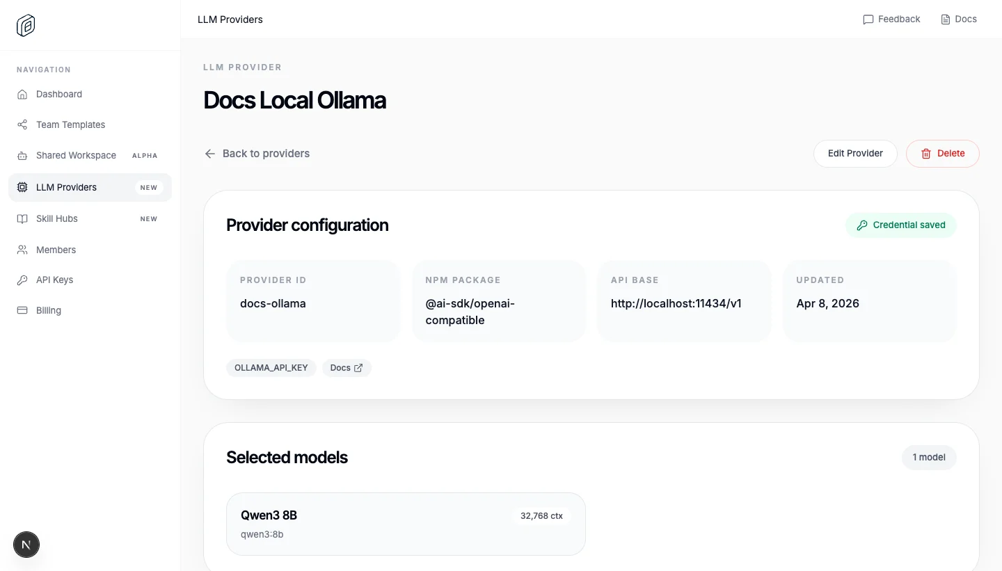 Custom LLM provider detail in OpenWork Cloud