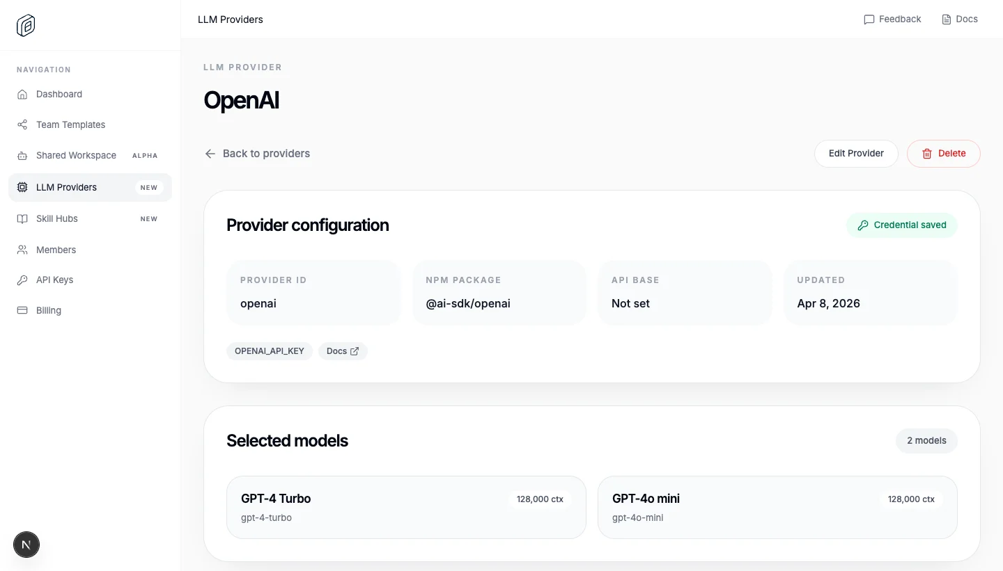 Managed LLM provider detail in OpenWork Cloud