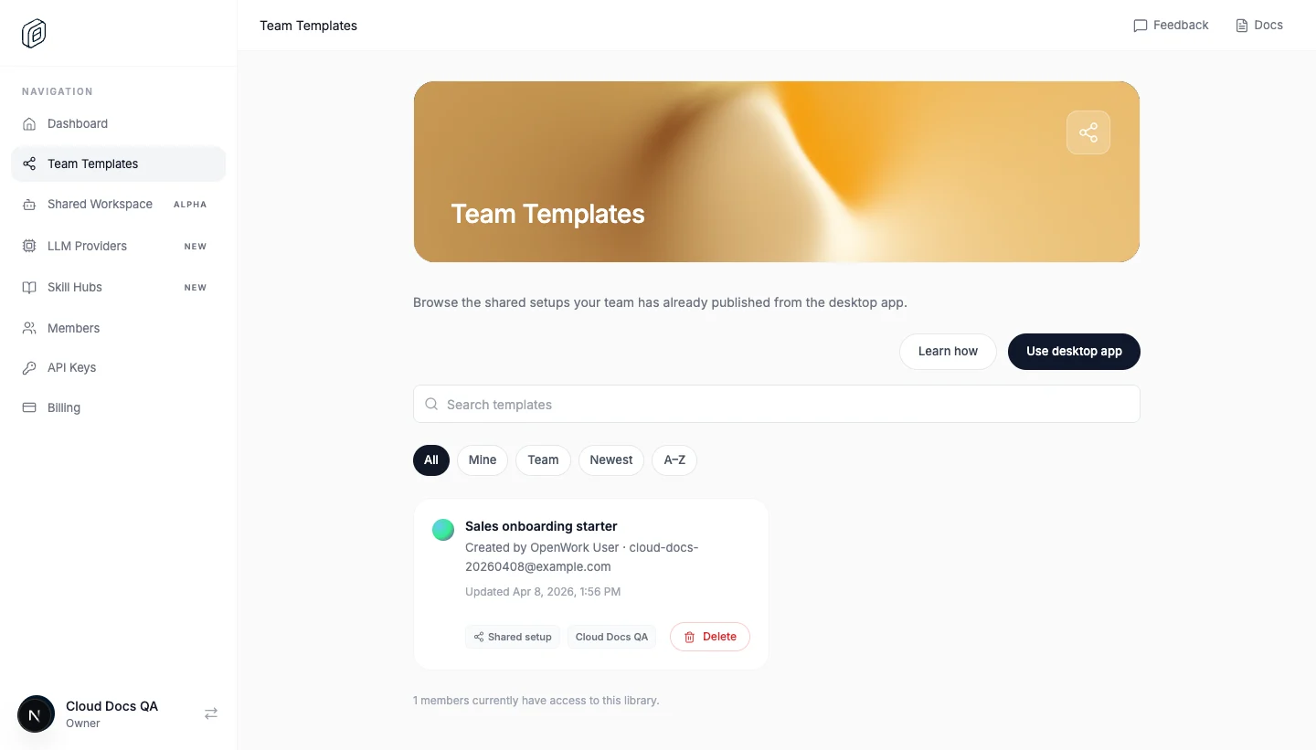 OpenWork Cloud team templates library