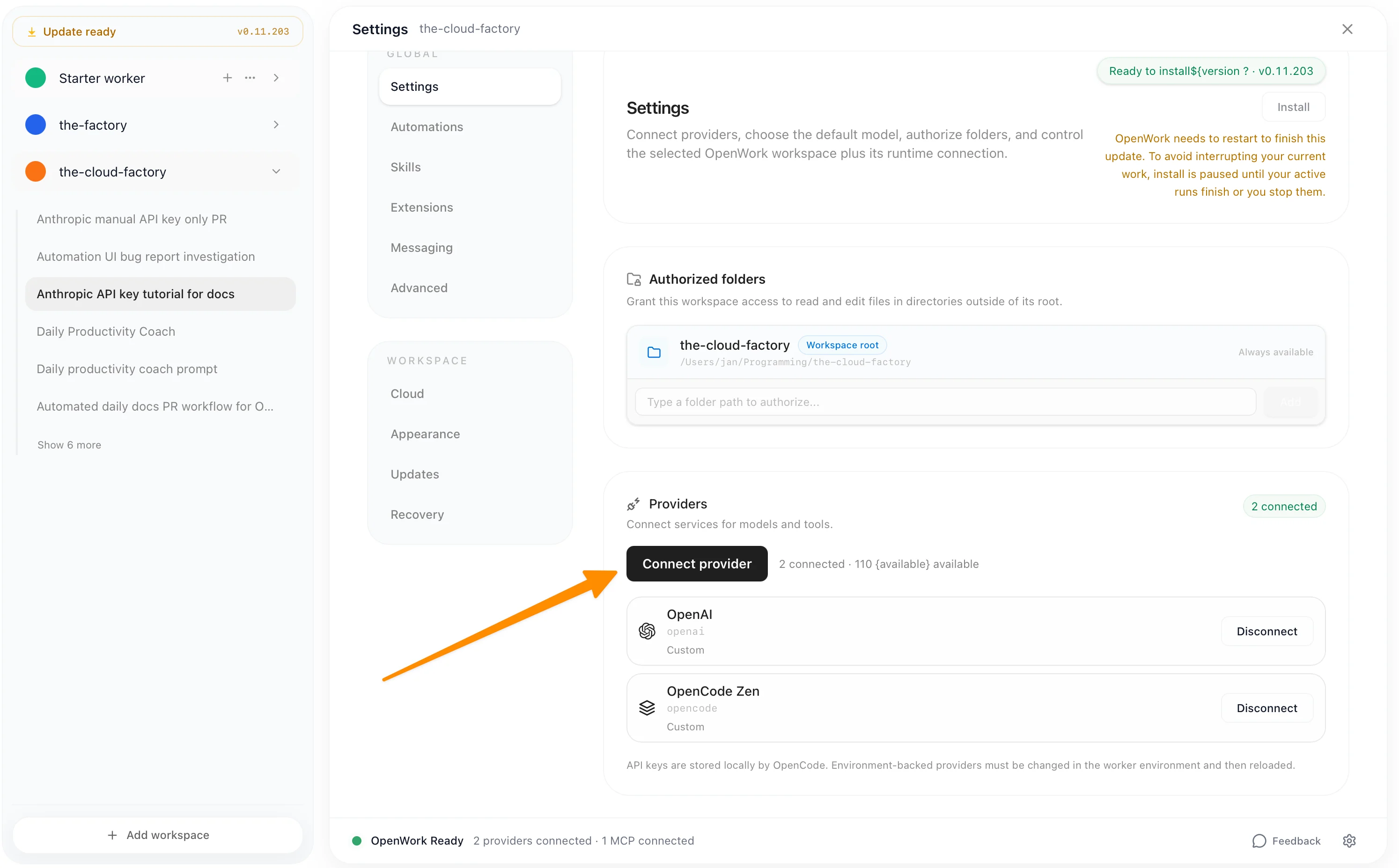 How to add a new provider in OpenWork
