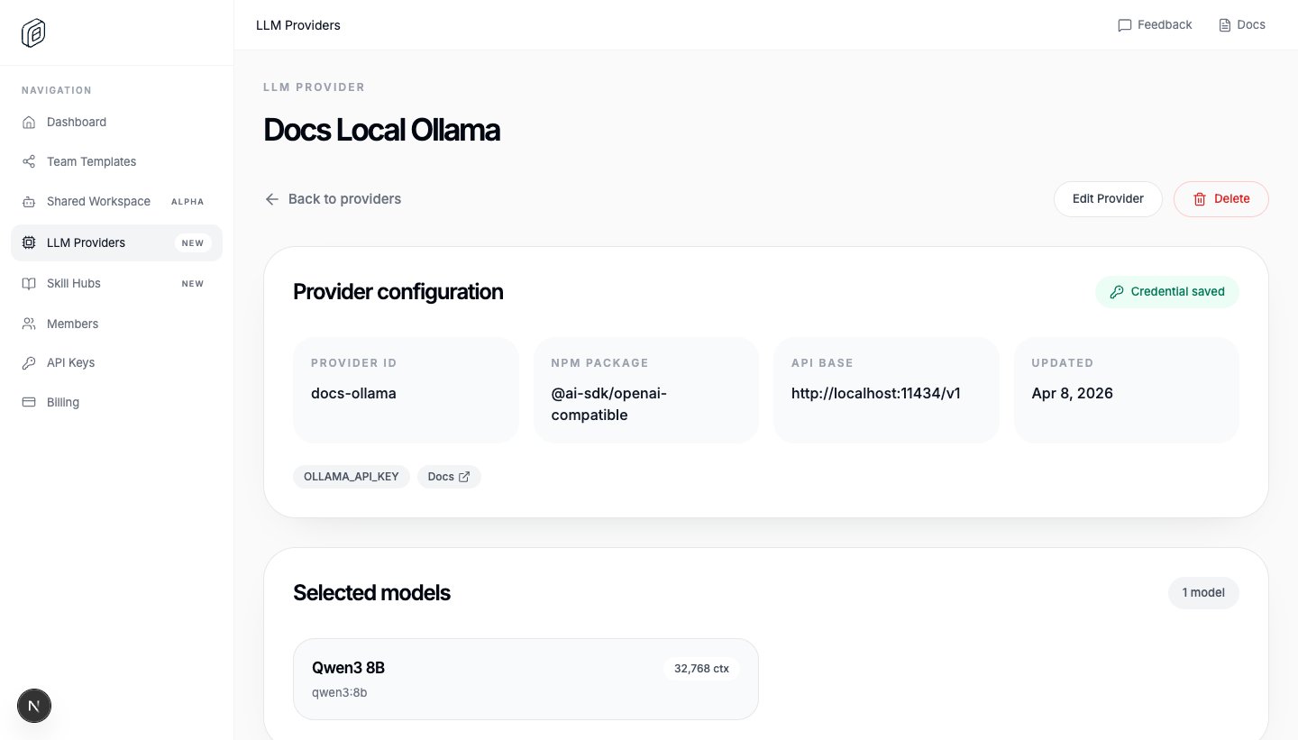 Custom LLM provider detail in OpenWork Cloud
